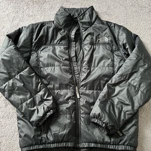 The North Face Gray Quilted Puffer Jacket with Stand-Up Collar